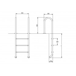 Стълба Muro, 4 стъпала, неръждаема стомана AISI-316  от Flexinox Pool справка 87131140N