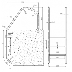 Стълба Munich, 4 стъпала, неръждаема стомана AISI-316, IEM4  от  Hayward Commercial Aquatics справка 070410040000